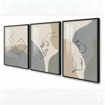 Kit 3 Quadros Casal Linhas Curvas Moldura com Vidro Kit 3 Quadros Casal Linhas Curvas Moldura com Vidro