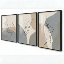 Kit 3 Quadros Casal Linhas Curvas Moldura com Vidro Kit 3 Quadros Casal Linhas Curvas Moldura com Vidro