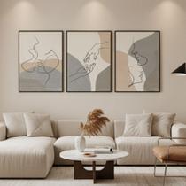 Kit 3 Quadros Casal Linhas Curvas Moldura