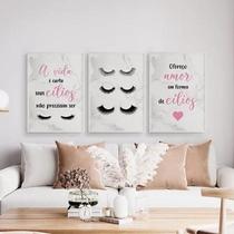 Kit 3 Quadros Cílios Em Forma De Amor 33X24Cm Madeira Branca
