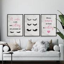 Kit 3 Quadros Cílios Em Forma De Amor 45x34cm