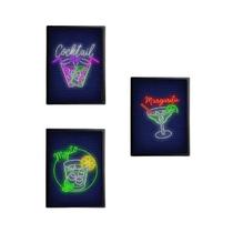 Kit 3 Quadros Cocktail Bar 24X18Cm - Com Vidro
