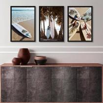 Kit 3 Quadros Coleção Praia - Pranchas Surf 24X18Cm - Vidro