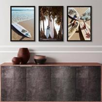 Kit 3 Quadros Coleção Praia - Pranchas Surf 33x24cm - com vidro