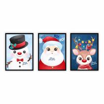 Kit 3 Quadros com Moldura Preta Natalinos Papai Noel 30x40cm