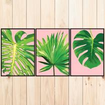 Kit 3 Quadros Conjunto de Estampas de Folhas - Tela Canvas com Moldura Flutuante em Vários Tamanhos - Artfine Kit 3 Quadros Conjunto de Estampas de Folhas - Tela Canvas com Moldura Flutuante em Vários Tamanhos - Artfine