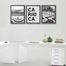 Kit 3 Quadros Copacabana 45x34cm - Vidro e Moldura Preta - Quadros On-Line