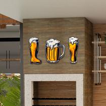 Kit 3 Quadros Copos Beer, Chopp e Cerveja - corte a laser