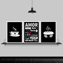 Kit 3 Quadros Cozinha Amor Nomes De Comida 24x18cm - com vidro