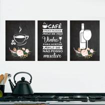 Kit 3 Quadros Cozinha Café e Vinho 20x30cm Decorativo Cantinho Gourmet Kit 3 Quadros Cozinha Café e Vinho 20x30cm Decorativo Cantinho Gourmet