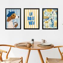 Kit 3 Quadros Cozinha Italiana La Dolce Vita - Cachorrinho 33x24cm