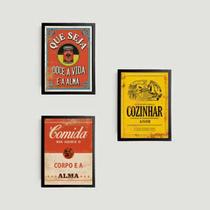Kit 3 Quadros Cozinha Retrô 24X18Cm