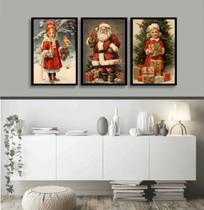 Kit 3 Quadros De Natal Vintage 33x24cm - com vidro