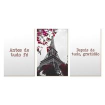 Kit 3 Quadros Decor. Frases Torre Eiffel Paris 20x30cm - MDF