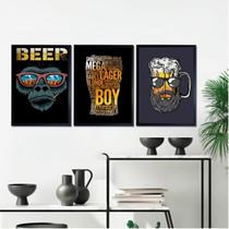 Kit 3 Quadros Decoração Bar Beer Boy 45x34cm - Vidro