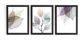 Kit 3 Quadros Decoração Sofisticada Folhas Translucidas Kit 3 Quadros Decoração Sofisticada Folhas Translucidas