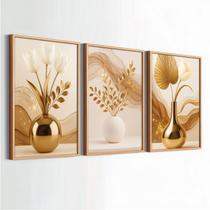 Kit 3 Quadros Decorativo 40x60 Moldura Grande Dourado Vaso Luxo Kit 3 Quadros Decorativo 40x60 Moldura Grande Dourado Vaso Luxo