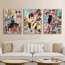 Kit 3 quadros decorativo 40x60 vogue moderno elegante abstrato Moda grafite pop arte sala quarto