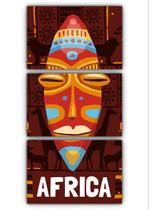 Kit 3 quadros decorativo africa mascara tribal mdf a4 20x29
