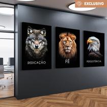 Kit 3 Quadros Decorativo Dedicação, Fé e Persistência