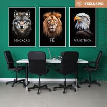 Kit 3 Quadros Decorativo Dedicação, Fé e Persistência