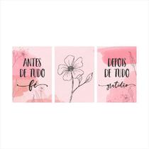 Kit 3 Quadros Decorativo Fé Amor Gratidão Sala Quarto