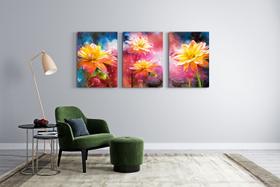 Kit 3 quadros decorativo flor colorida galaxia sala quarto