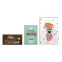 Kit 3 Quadros Decorativo Frase Cozinha Cantinho do Café Quadrinhos Amor Colorido Xícaras