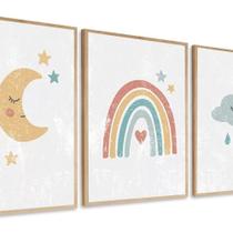 Kit 3 Quadros Decorativo Infantil Lua Nuvem Unicórnio Quarto 60x40 Vinil Colorido