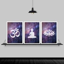 Kit 3 Quadros Decorativo Zen Buda Universo 45X34 Vidro Preta