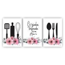 Kit 3 Quadros Decorativos 20X30 Cozinha Temperada Com Amor