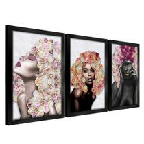 Kit 3 Quadros Decorativos 20x30 Mulheres Rosto Flores Rosas Kit 3 Quadros Decorativos 20x30 Mulheres Rosto Flores Rosas