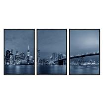 Kit 3 quadros decorativos 40x60cm canvas ponte brooklyn noturna ct008