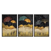 Kit 3 quadros decorativos 40x60cm vidro montanha abstrata ouro vintage art025