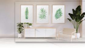 Kit 3 Quadros Decorativos 50x70 Folhas Verdes - Londrinorte Molduras