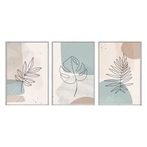 Kit 3 quadros decorativos 60x80cm vidro arte abstrata minimalista folhas e ramos abg042