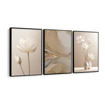 Kit 3 Quadros Decorativos Abstrato Flores Bege Boho 60x40cm Kit 3 Quadros Decorativos Abstrato Flores Bege Boho 60x40cm