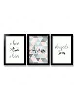 Kit 3 Quadros Decorativos Abstrato Frases motivacionais Sala Quarto 20x30