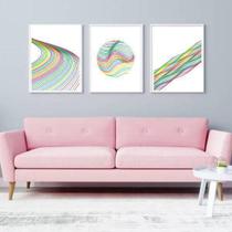 Kit 3 Quadros Decorativos Abstrato Linhas Coloridas 34x23cm Kit 3 Quadros Decorativos Abstrato Linhas Coloridas 34x23cm