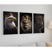 Kit 3 Quadros Decorativos Águia Leão Pantera Coroa Rei 120x60cm Kit 3 Quadros Decorativos Águia Leão Pantera Coroa Rei 120x60cm