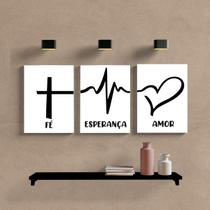 KIT 3 Quadros Decorativos Amor, Esperança e Fé - Decoração Quarto ou Sala