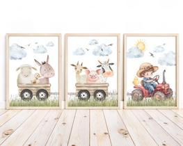 Kit 3 Quadros Decorativos Animais Fazendinha Trator Vermelho Quarto Menino Decoração Kit 3 Quadros Decorativos Animais Fazendinha Trator Vermelho Quarto Menino Decoração