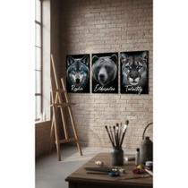 Kit 3 Quadros Decorativos Animais Poder Foco Escritório Sala