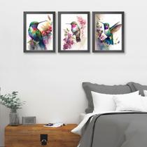kit 3 Quadros Decorativos Aquarelas Beija-Flores 45x34cm kit 3 Quadros Decorativos Aquarelas Beija-Flores 45x34cm