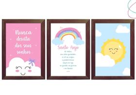 Kit 3 Quadros Decorativos Arco-íris Nuvem Sol Santo Anjo