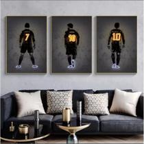 Kit 3 Quadros Decorativos Arte Futebol Cr7, Messi, Neymar 120x60cm