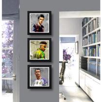 Kit 3 Quadros Decorativos Arte Futebol Cr7, Messi, Neymar 20x20cm