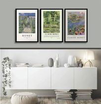 Kit 3 Quadros Decorativos Artes De Monet 33x24cm - com vidro