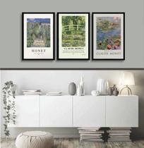 Kit 3 Quadros Decorativos Artes De Monet 33X24Cm - Com Vidro