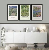 Kit 3 Quadros Decorativos Artes De Monet 45x34cm - com vidro